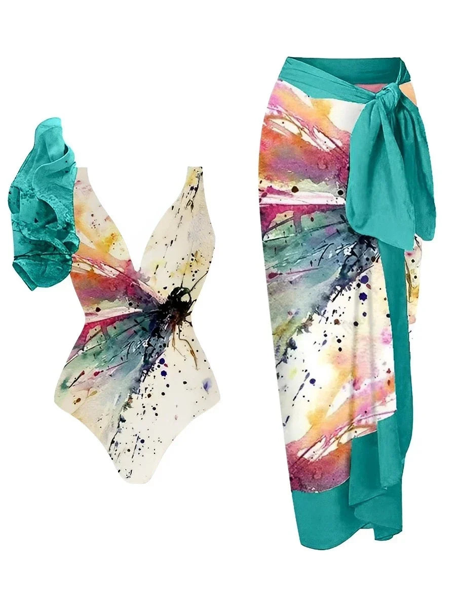 Conjunto de Banho com Babados e Saia de Amarração