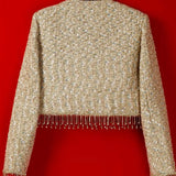 Blazer Curto Dourado em Alfaiataria de Tweed – Elegância e Autoridade