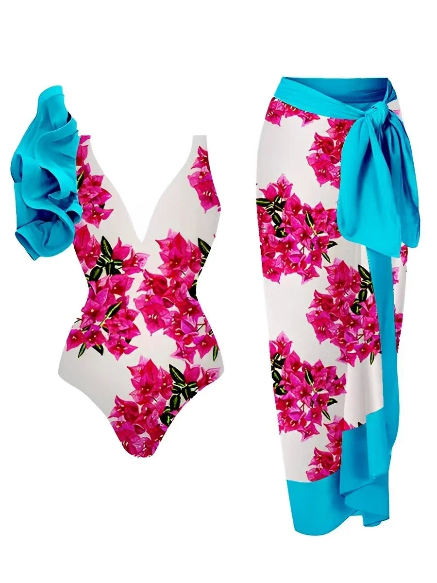 Conjunto de Banho com Babados e Saia de Amarração