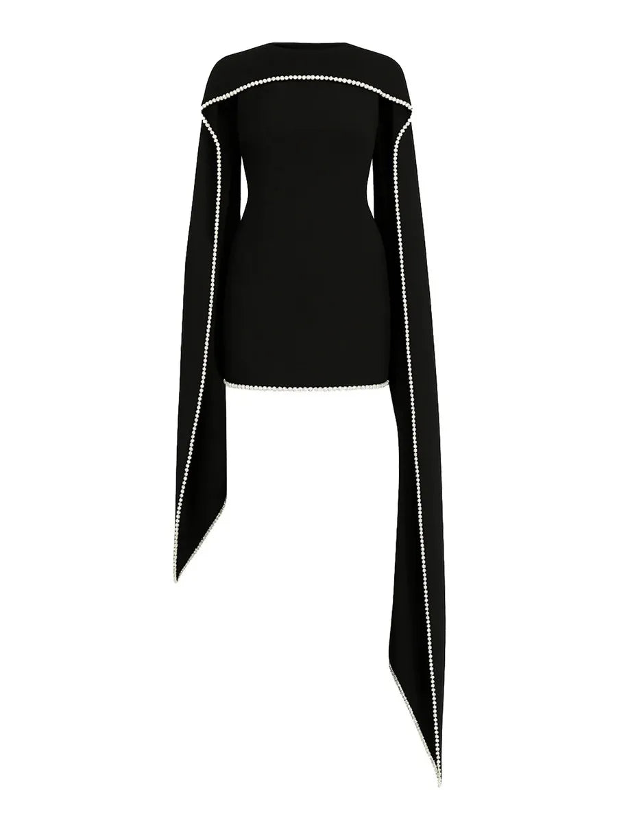 Vestido de Alfaiataria com Design Assimétrico Bordado com Perolas