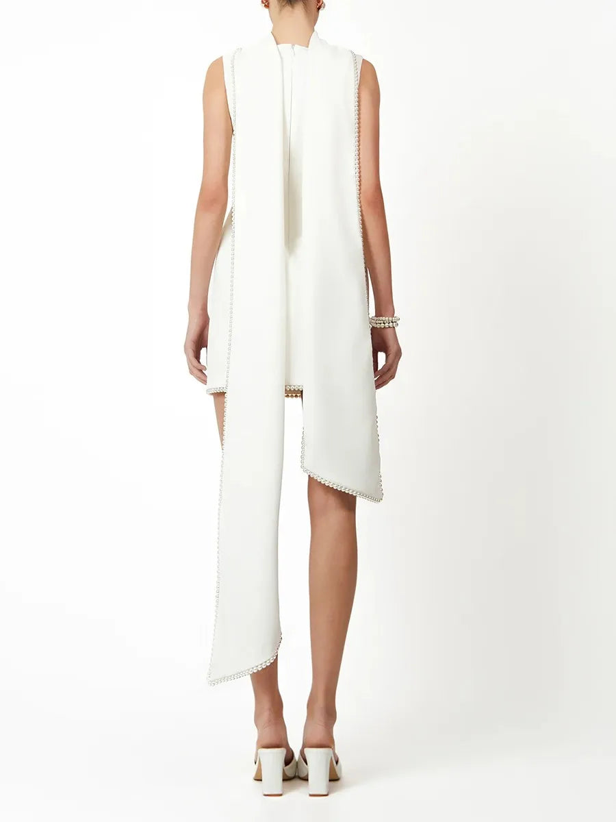 Vestido de Alfaiataria com Design Assimétrico Bordado com Perolas