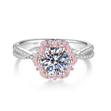 Anel Solitário Moissanite Contorno Rosa Duplo Cravejado
