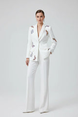 Conjunto Elegante: Blazer com Aplicação 3D e Calça Pantalona