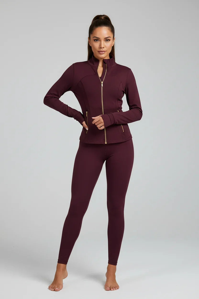Conjunto Esportivo Feminino com Zíper Dourado e Calça Modeladora