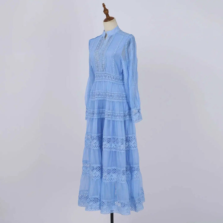 Cecília | Vestido Longo em Renda com Tecido 100% Algodão e Manga Longa