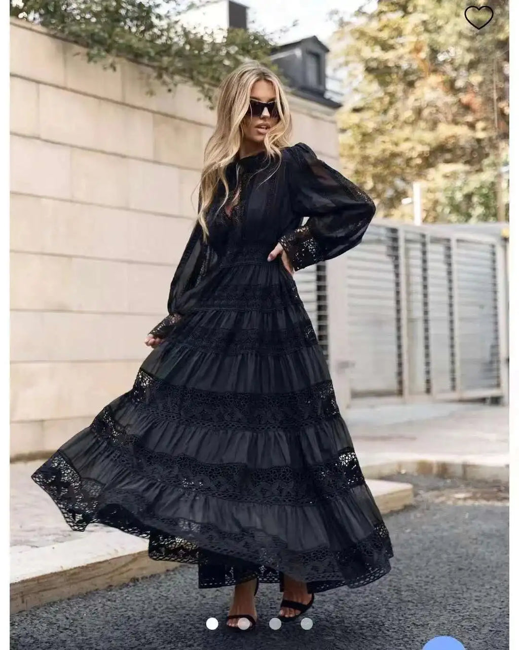 Cecília | Vestido Longo em Renda com Tecido 100% Algodão e Manga Longa