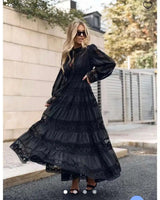Cecília | Vestido Longo em Renda com Tecido 100% Algodão e Manga Longa