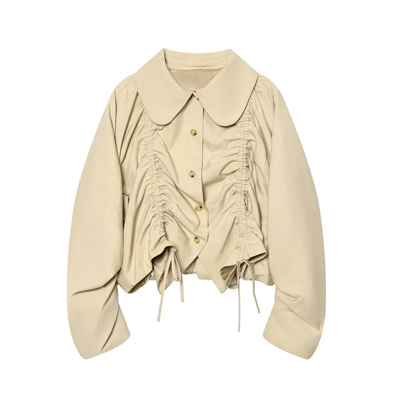 Jaqueta Estilo Bomber com Detalhes Plissados e Abotoamento Simples