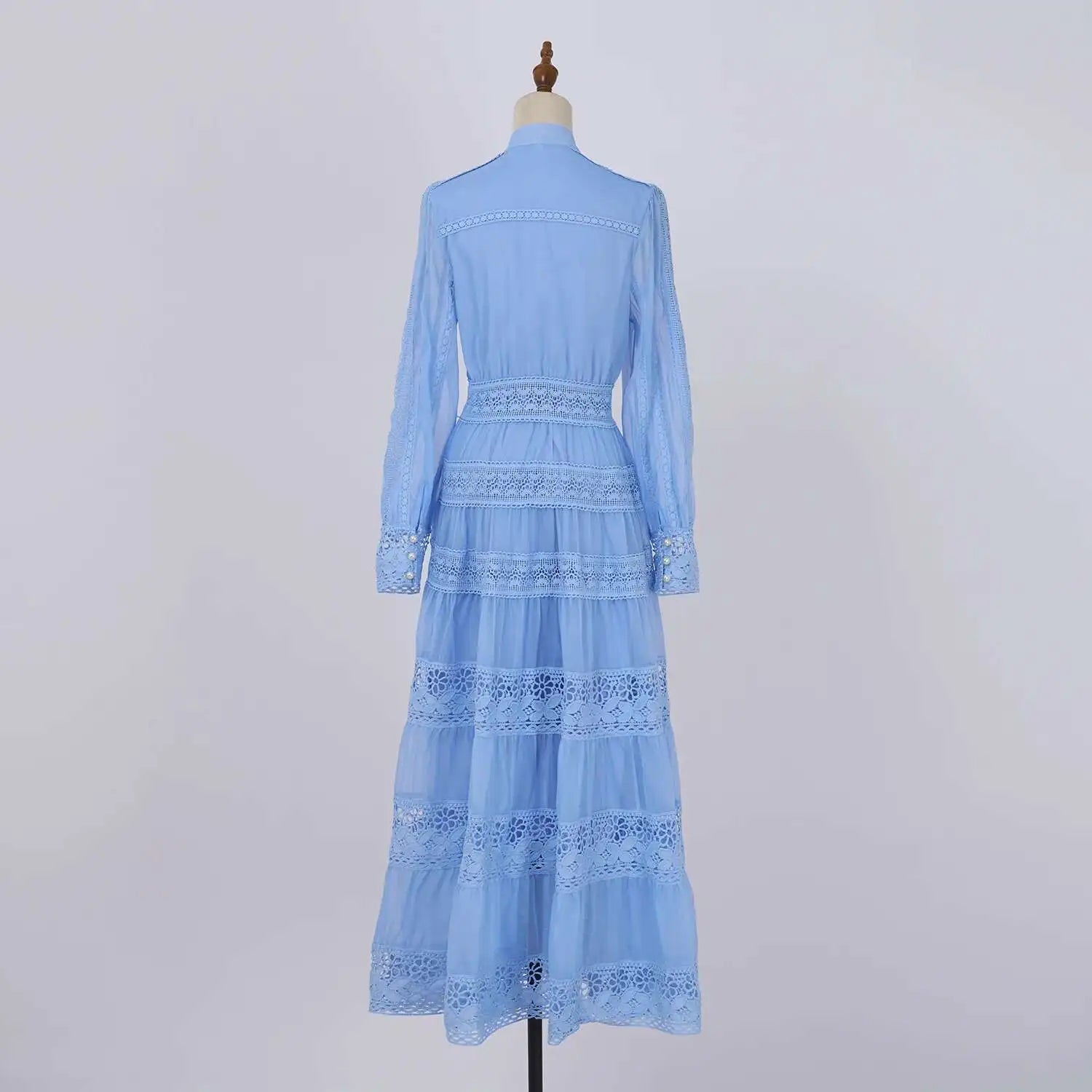 Cecília | Vestido Longo em Renda com Tecido 100% Algodão e Manga Longa