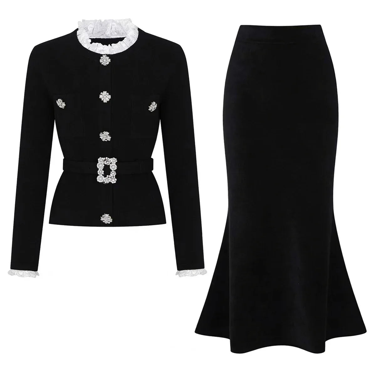 Conjunto Executivo Rosa: Casaco Estruturado e Saia Sereia Midi – Elegância