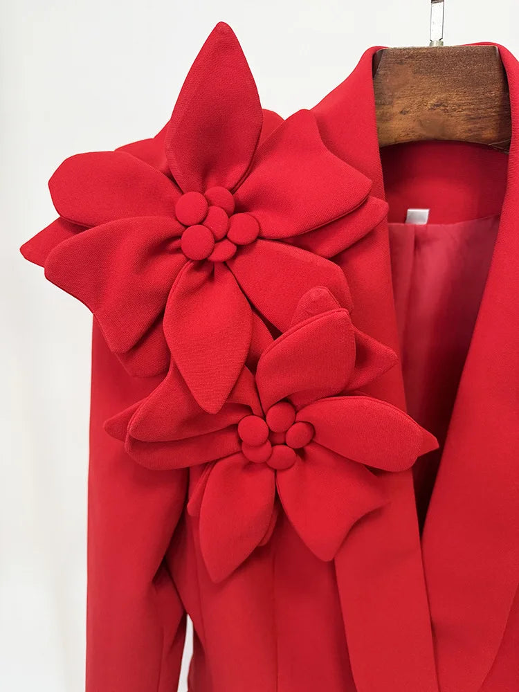 Conjunto de Alfaiataria 2 Peças: Blazer com Aplicação de Flor 3D e Calça