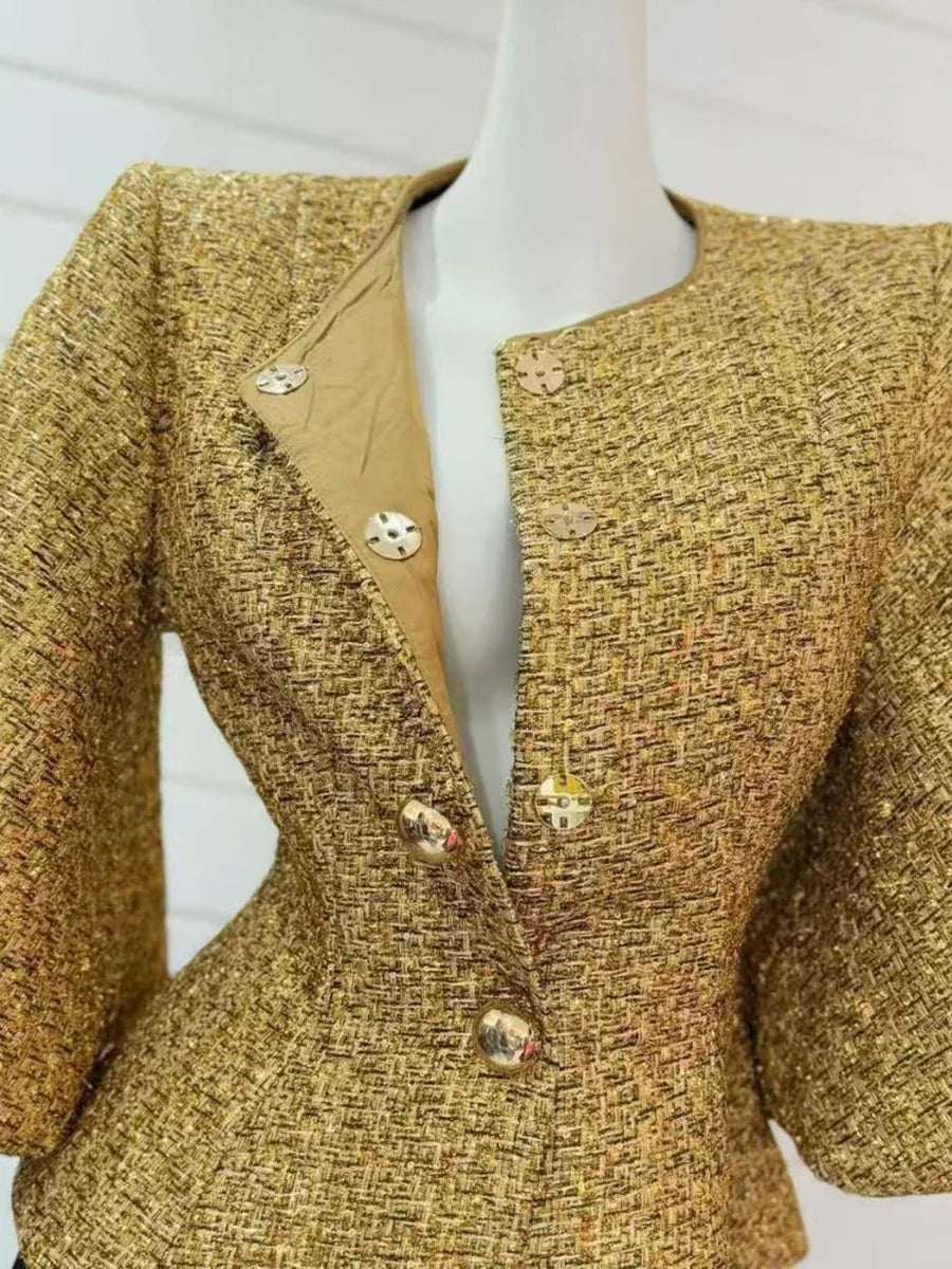 Blazer Estruturado com Mangas Lanterna e Modelagem Acinturada