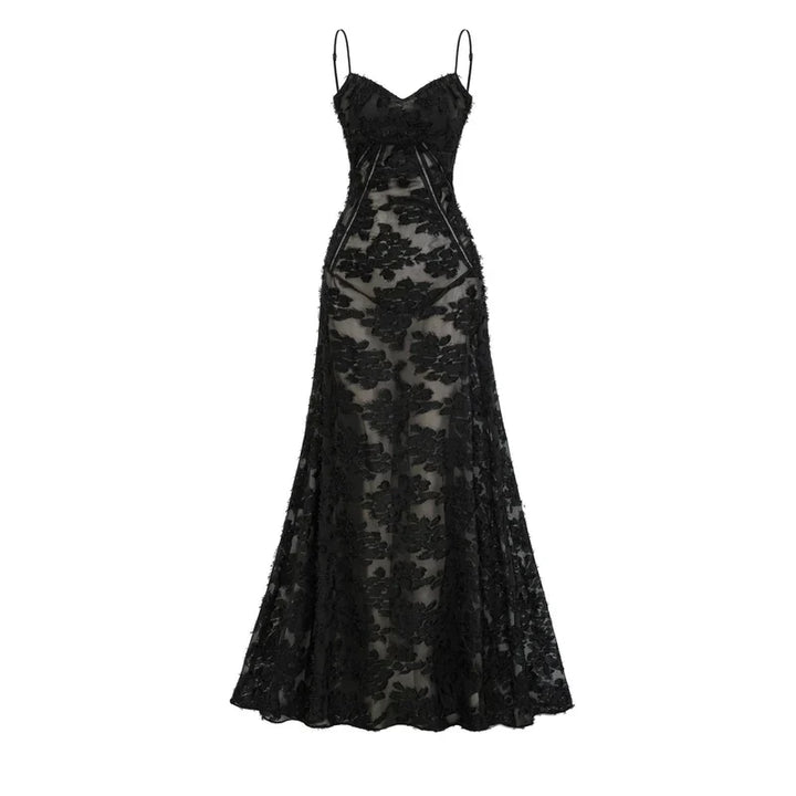 Vestido Longo Renda Floral Exclusiva e Caimento Fluido de Luxo