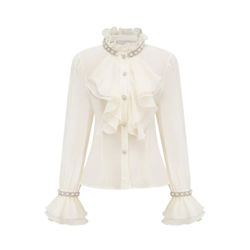 Blusa Elegante com Mangas Longas e Bordado de Cristais
