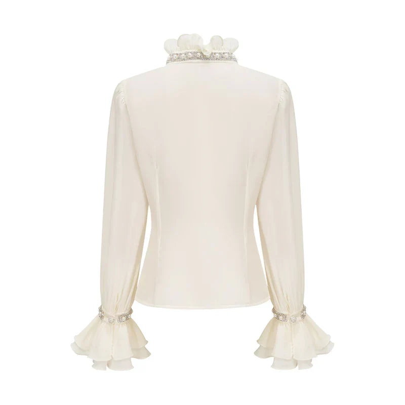 Blusa Elegante com Mangas Longas e Bordado de Cristais