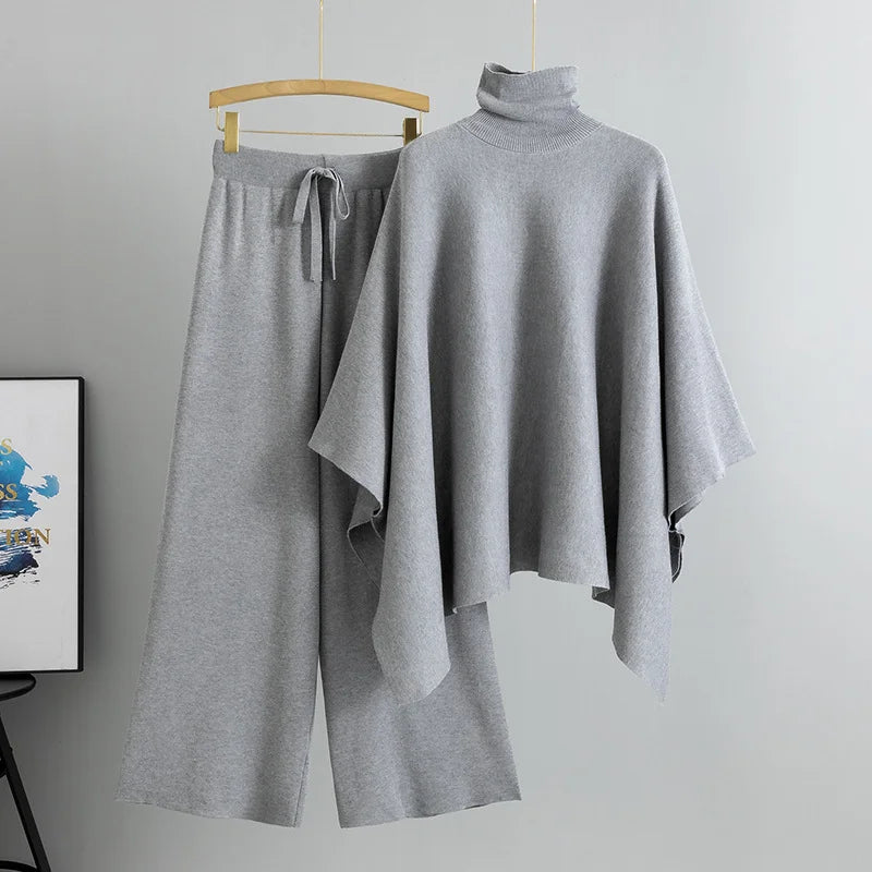 Conjunto de Tricô com Gola Alta e Calça Pantalona