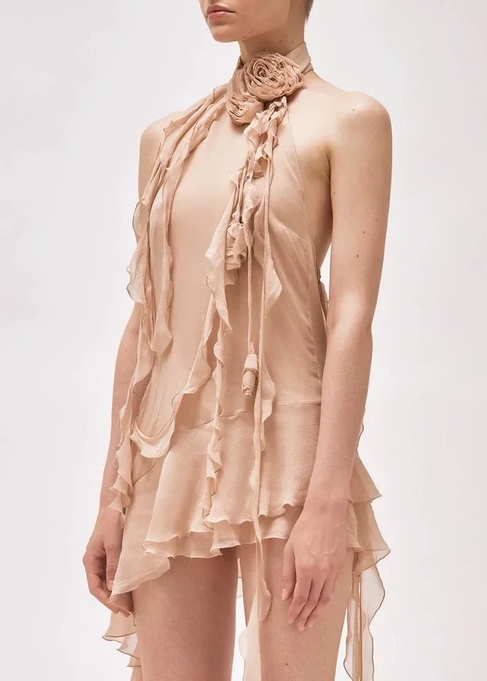 Vestido sem Mangas com Decote Halter, Exclusivo e Detalhe em Laço