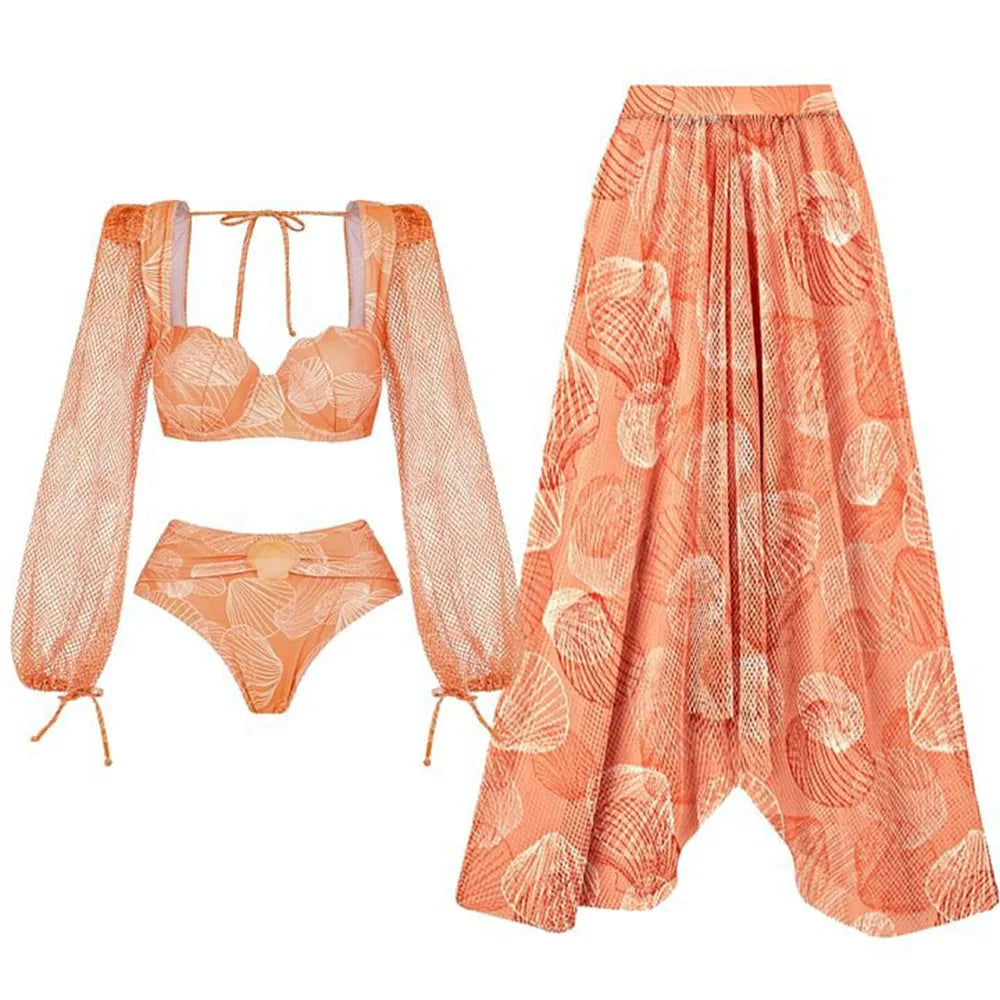 Conjunto de Banho Verão: Traje com Detalhes em Camadas e Saída de Praia