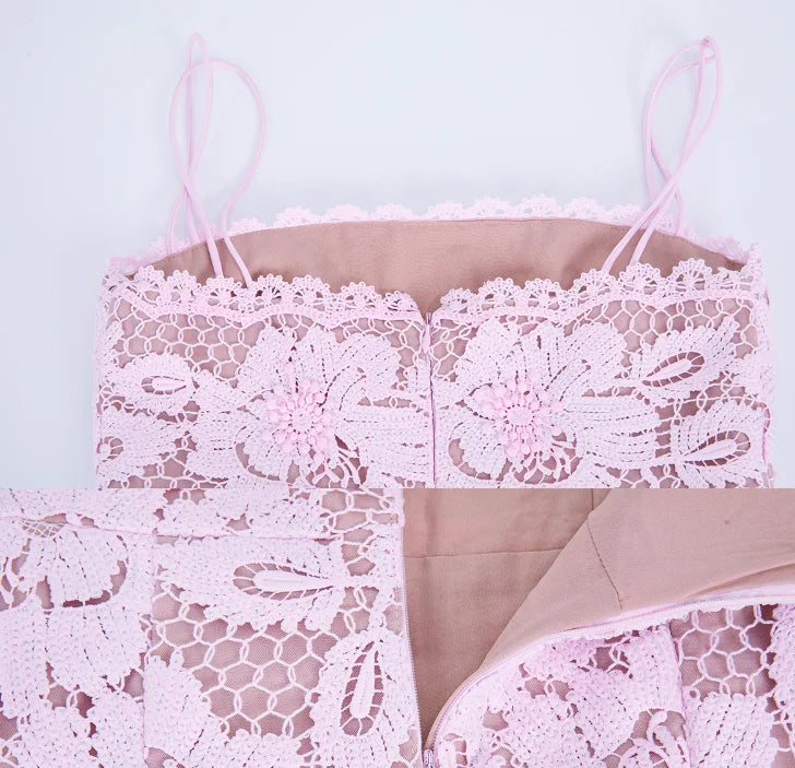 Vestido Longo Sereia em Renda com Recortes Vazados e Alças Delicadas