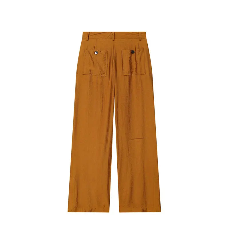 Conjunto de Alta Sastria com Camisa de Gola Arredondada, Cinto e Calça Fluida com Bolsos