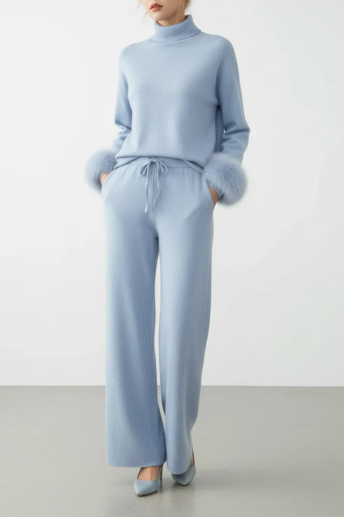 Conjunto Sofisticado de Inverno: Blusa com Punhos em Textura e Calça
