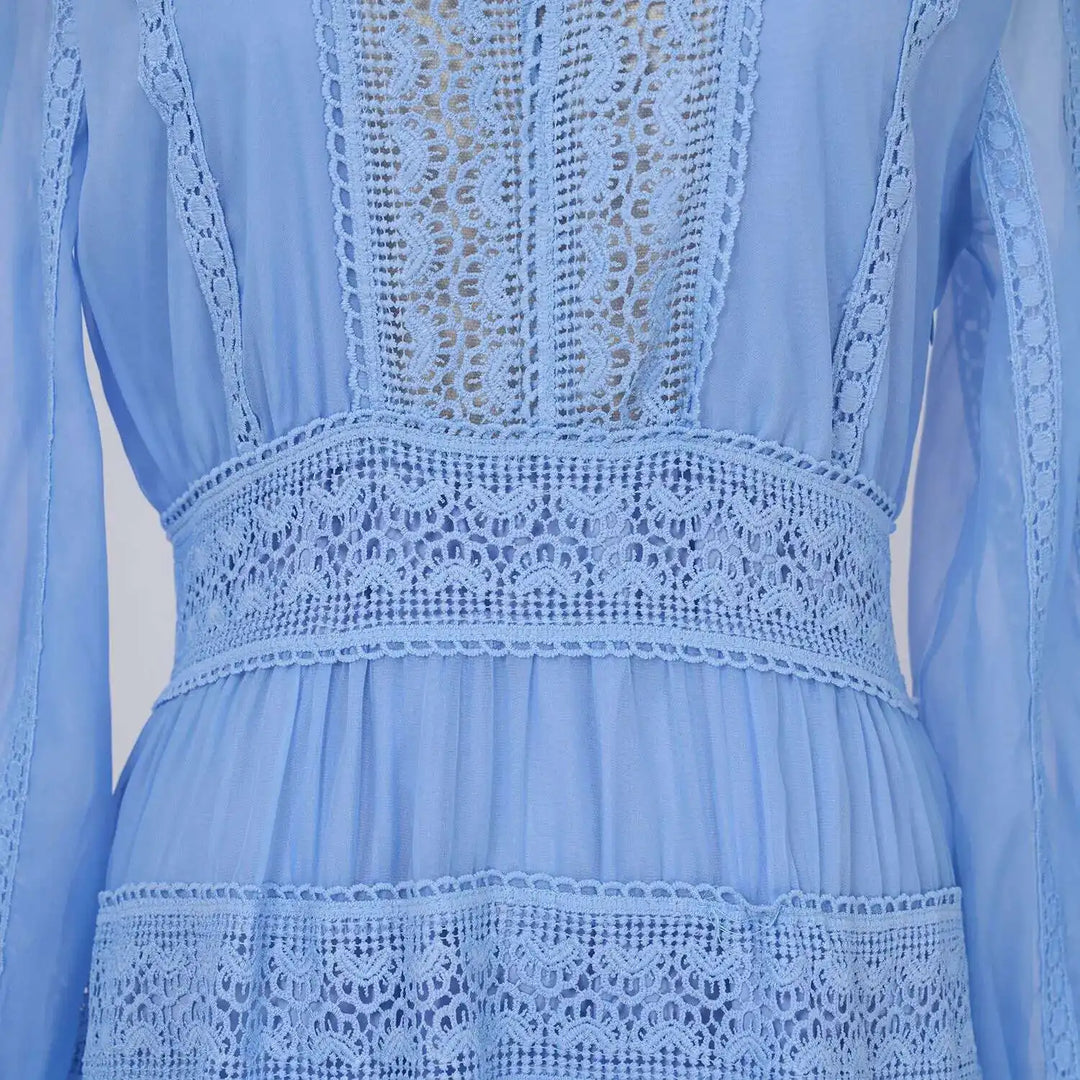 Cecília | Vestido Longo em Renda com Tecido 100% Algodão e Manga Longa