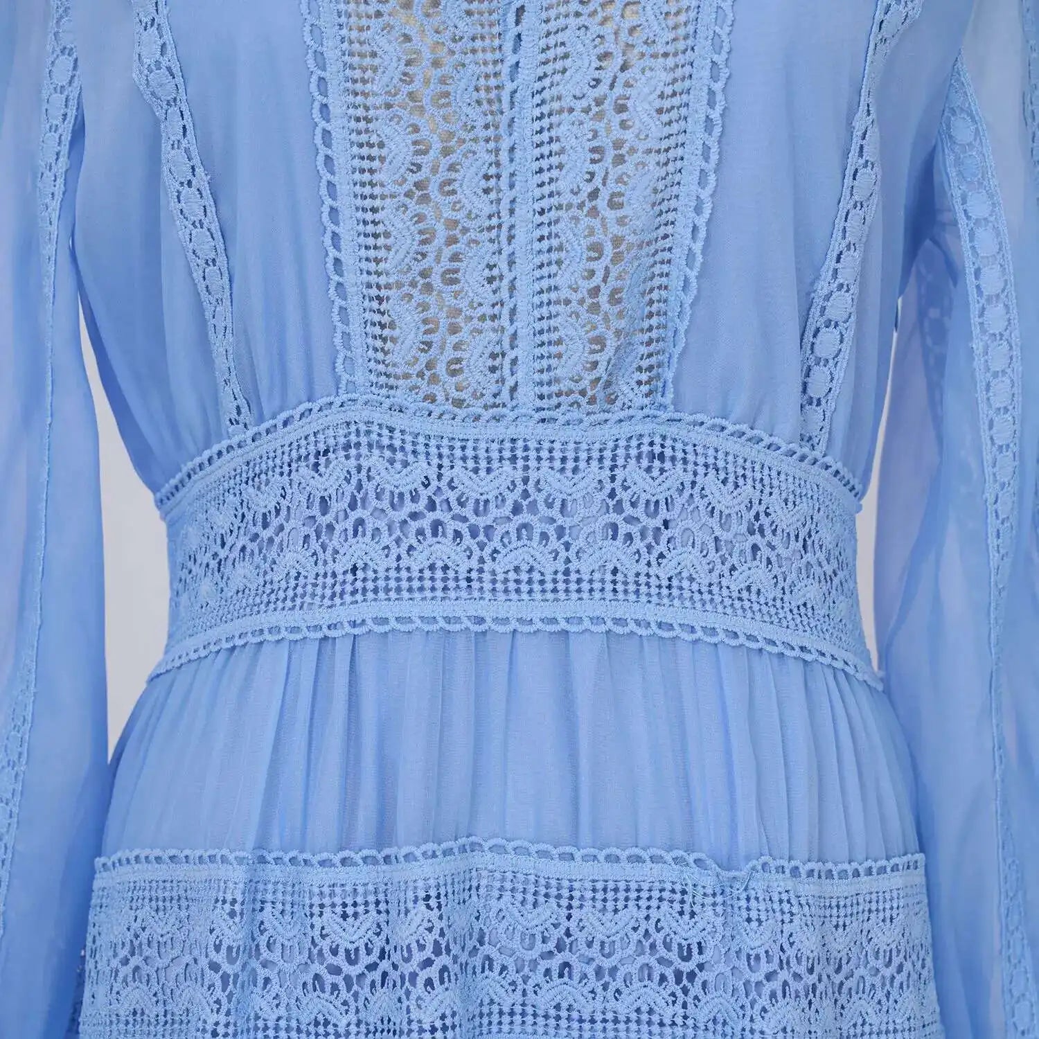 Cecília | Vestido Longo em Renda com Tecido 100% Algodão e Manga Longa