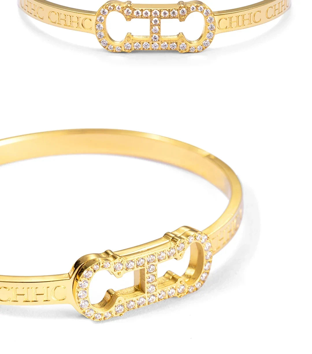 Bracelete CHCH Dourado de Luxo com Pedrarias - Sofisticação Atemporal