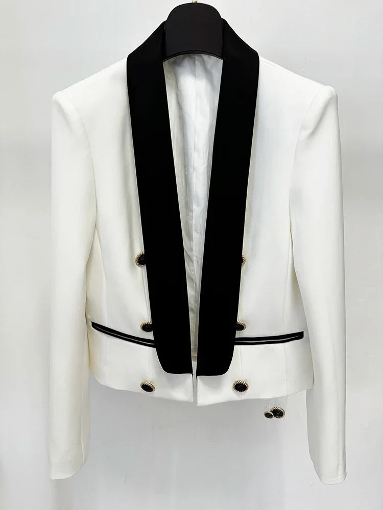 Blazer de Alfaiataria Escultural Bicolor com Gola Xale