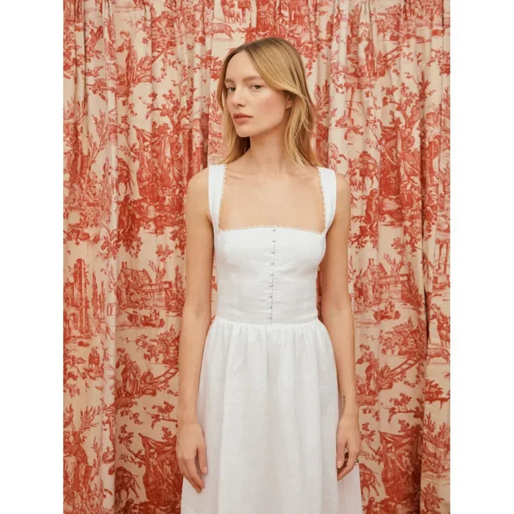 Vestido Elegante de Verão com Decote Quadrado - Leveza e Sofisticação