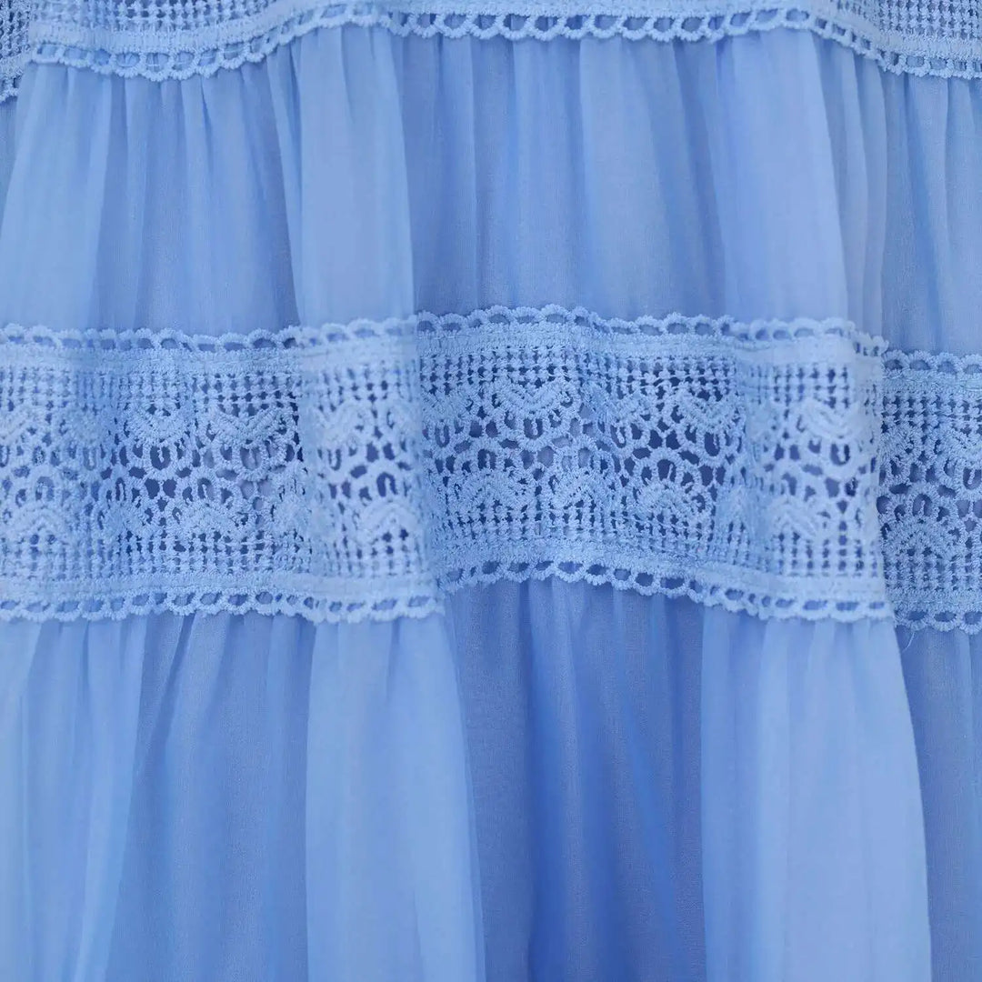 Cecília | Vestido Longo em Renda com Tecido 100% Algodão e Manga Longa