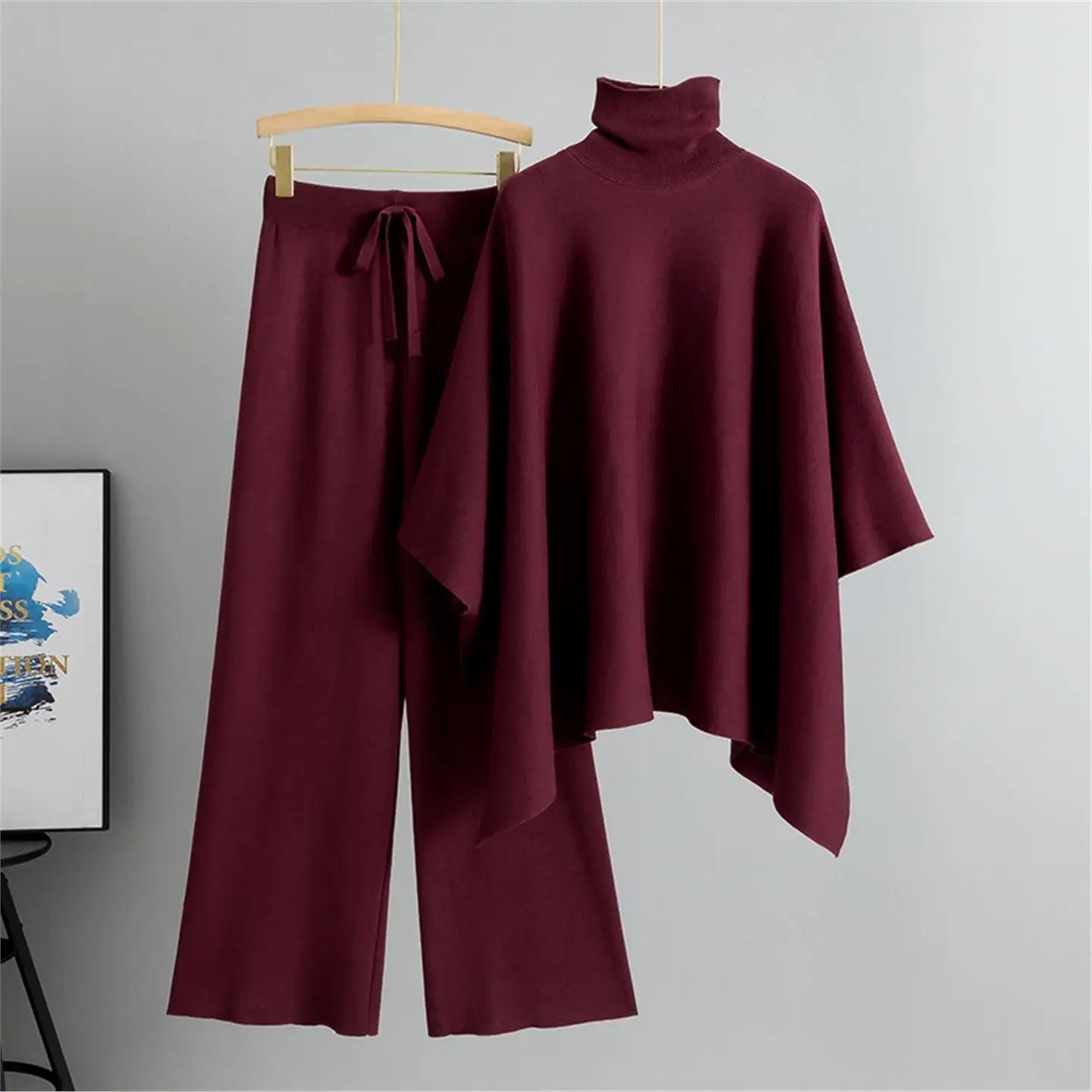 Conjunto de Tricô com Gola Alta e Calça Pantalona