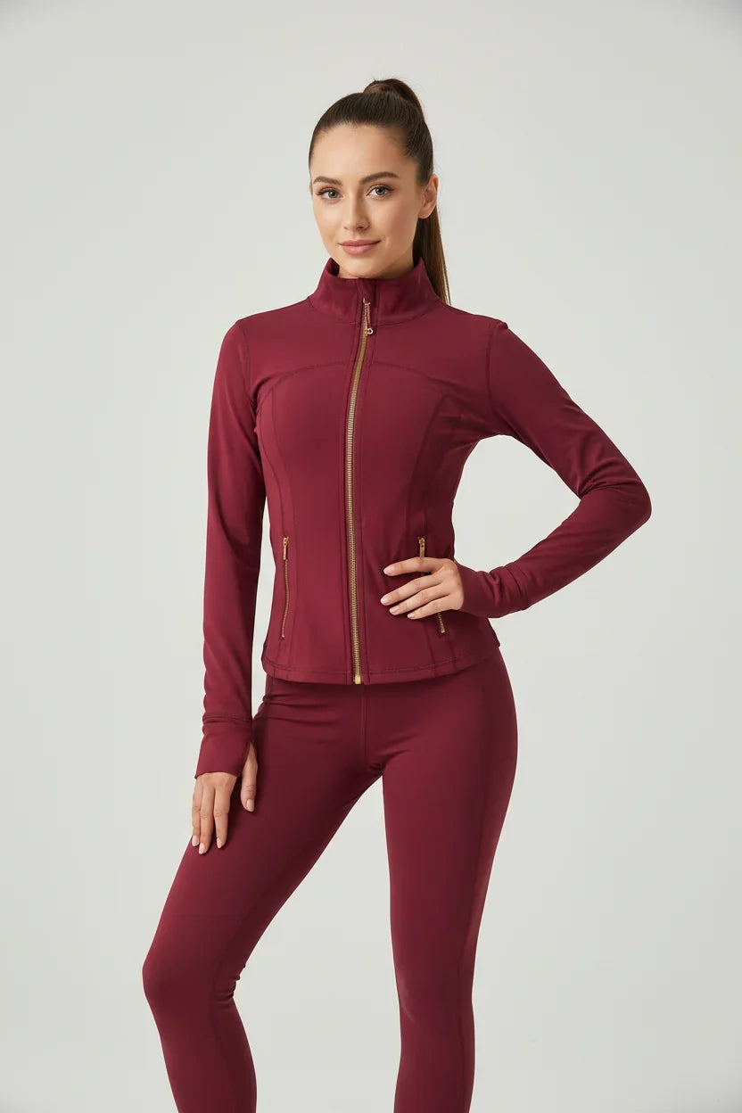 Conjunto Esportivo Feminino com Zíper Dourado e Calça Modeladora