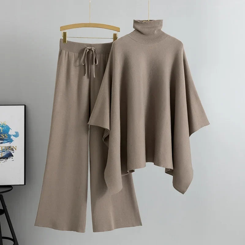 Conjunto de Tricô com Gola Alta e Calça Pantalona
