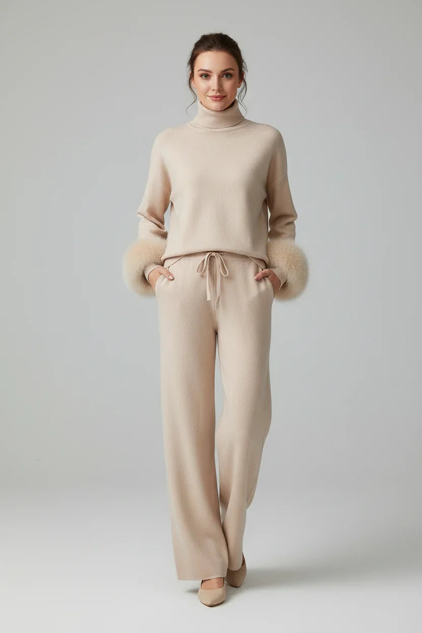Conjunto Sofisticado de Inverno: Blusa com Punhos em Textura e Calça