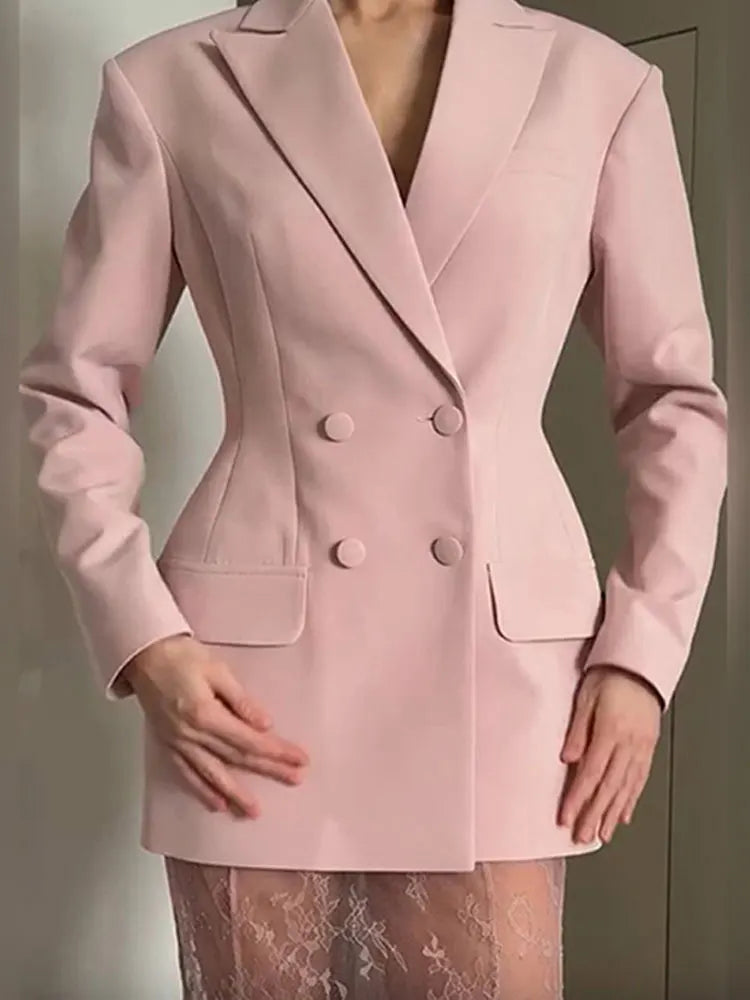 Conjunto Blazer Transpassado e Saia Evasê em Renda Trabalhada