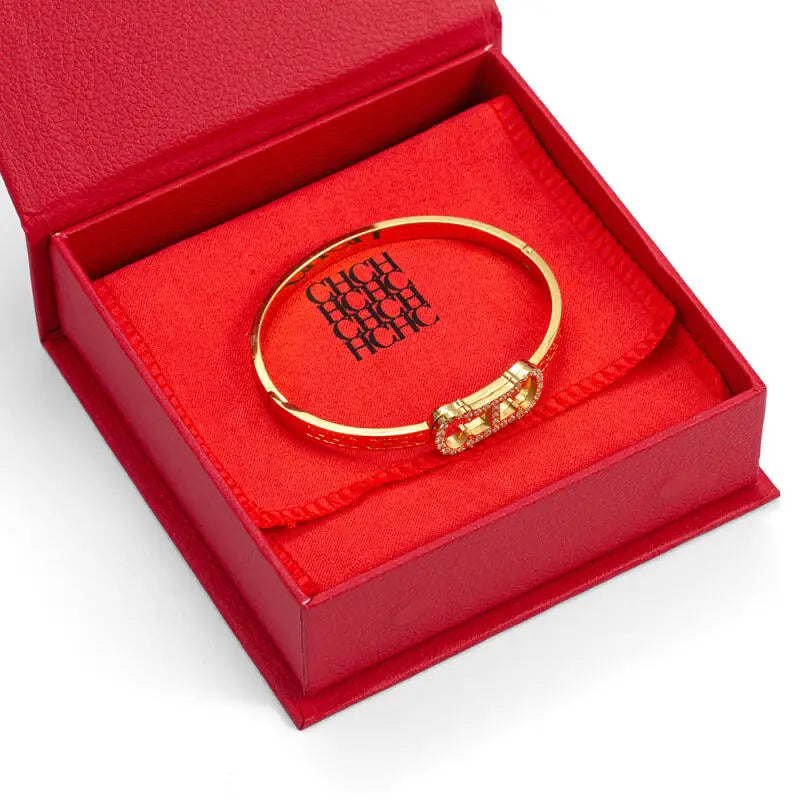 Bracelete CHCH Dourado de Luxo com Pedrarias - Sofisticação Atemporal