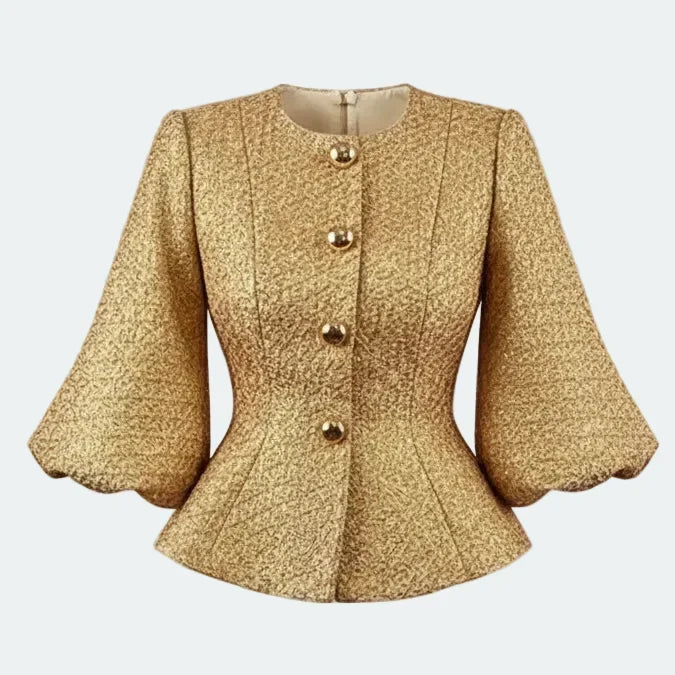 Blazer Estruturado com Mangas Lanterna e Modelagem Acinturada