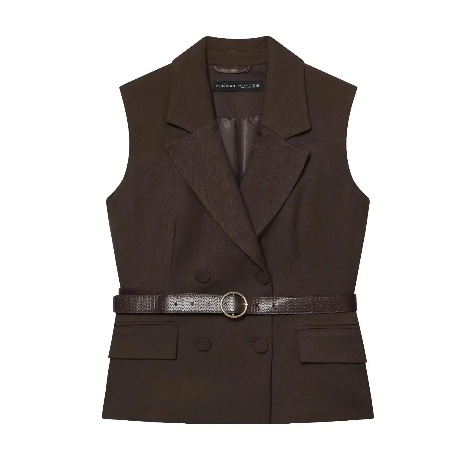 Conjunto Contemporâneo Sem Mangas com Cinto e Calça de Alfaiataria