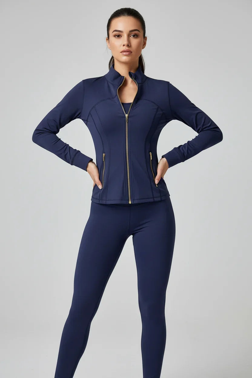 Conjunto Esportivo Feminino com Zíper Dourado e Calça Modeladora