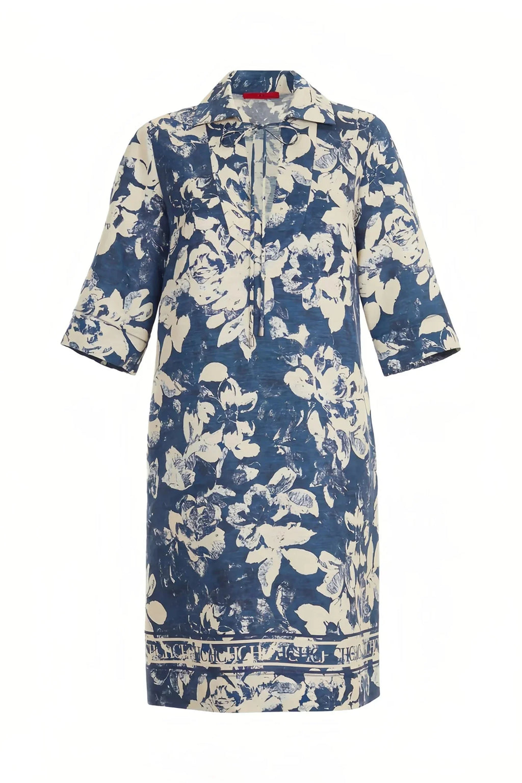 Vestido CHCH em Linha A com Estampa Atemporal e Decote em V Elegante