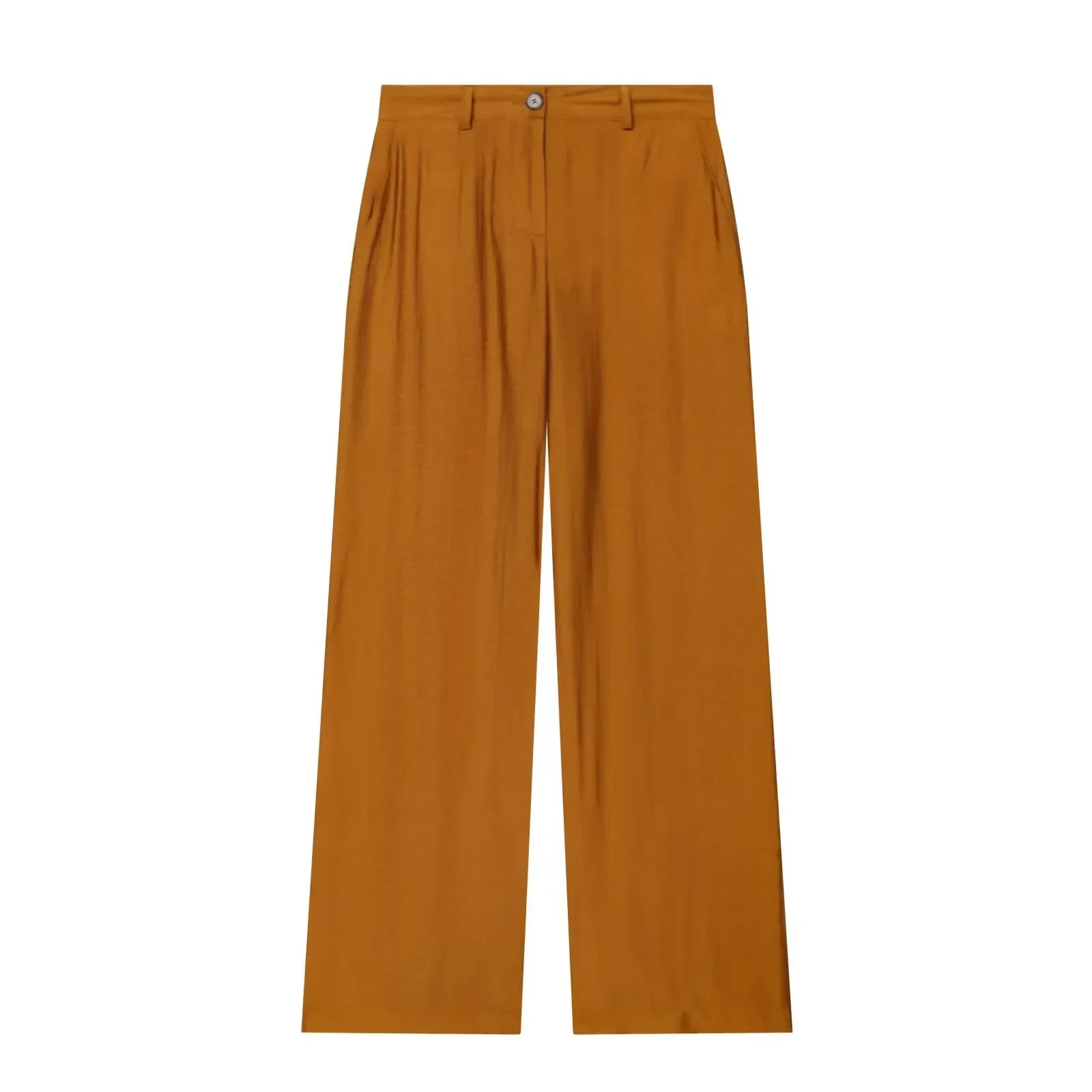 Conjunto de Alta Sastria com Camisa de Gola Arredondada, Cinto e Calça Fluida com Bolsos