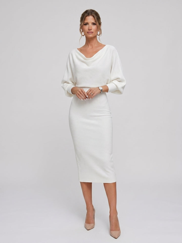 Dulce | Vestido Midi em Malha com Mangas Bufantes e Decote em V
