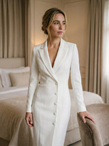 Cecília | Vestido Blazer Midi Branco com Decote V Profundo e Manga Longa