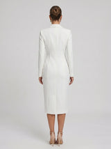 Cecília | Vestido Blazer Midi Branco com Decote V Profundo e Manga Longa