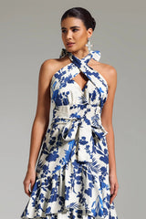 Vestido Longo Estampado com Decote em V, Cintura Alta e Saia em Linha A – Elegância Leve para Dias de Verão