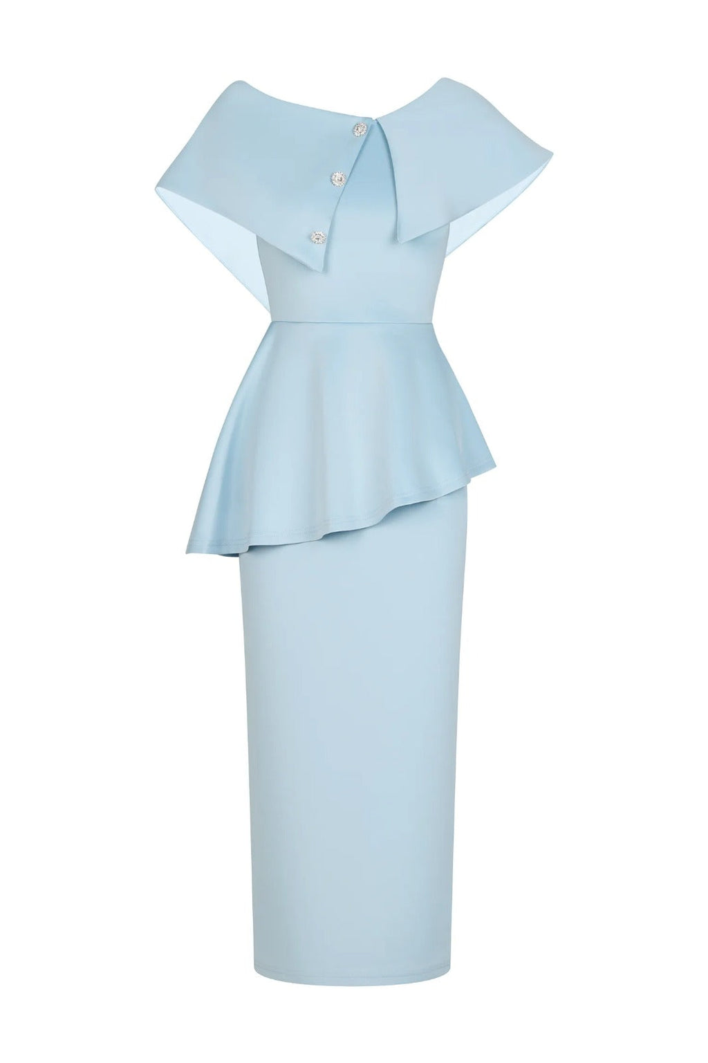 Vestido Midi Elegante de Cintura Alta com Gola Assimétrica e Design Escultural