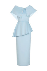 Vestido Midi Elegante de Cintura Alta com Gola Assimétrica e Design Escultural