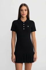 Vestido Curto Estilo Polo com Saia de Babados Pregueados