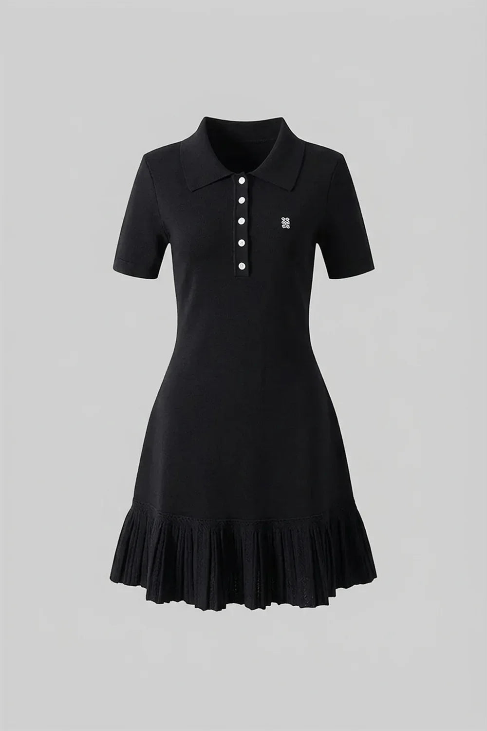 Vestido Curto Estilo Polo com Saia de Babados Pregueados